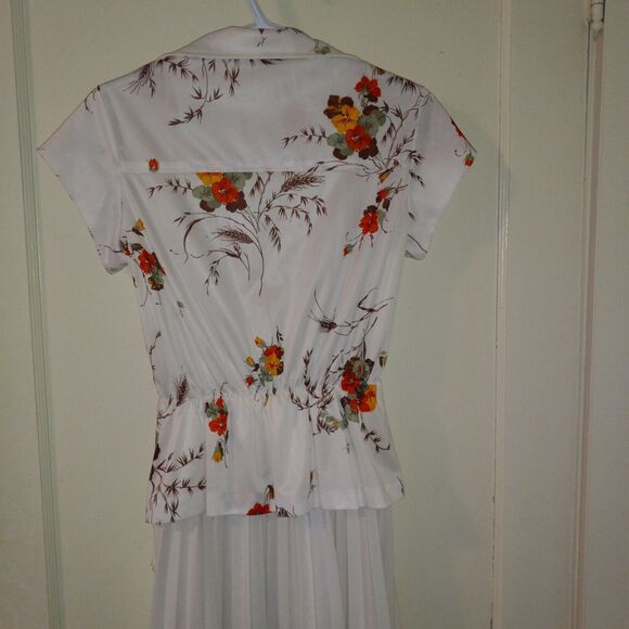 Vintage Miss Challenge Floral Dress-Size 10-Peplum-Elastic Waist-Knife Pleats - Picture 6 of 8